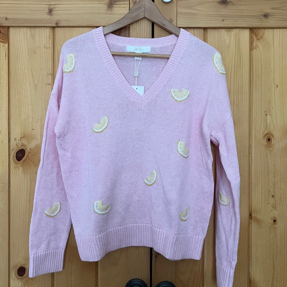 NWT Lilly Pulitzer Pink Lemon V-Neck Sweater - Picture 5 of 11
